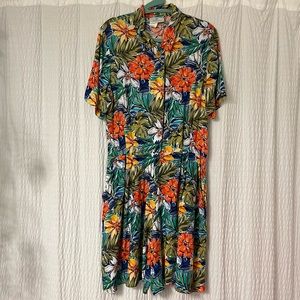 Vintage Bright Tropical Floral Romper Button Front with Pockets Women’s Size 10